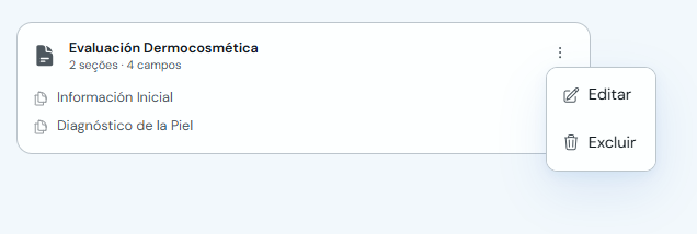 Menu de uma ficha com a opção Excluir
