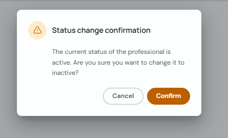 Confirmation modal to change a professional to inactive