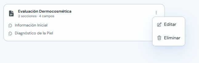 Menú de una ficha con la opción Editar