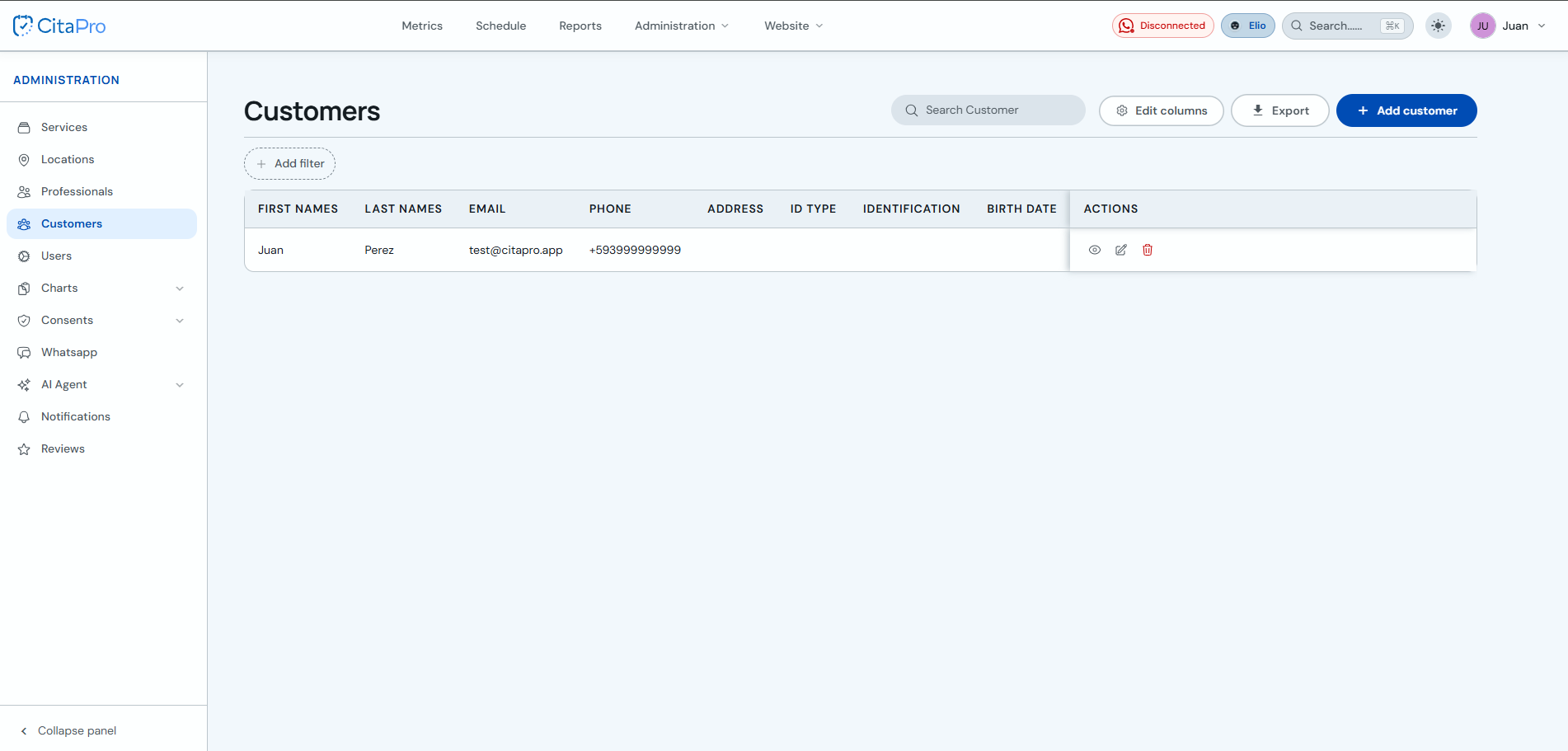 Clients list in Administration
