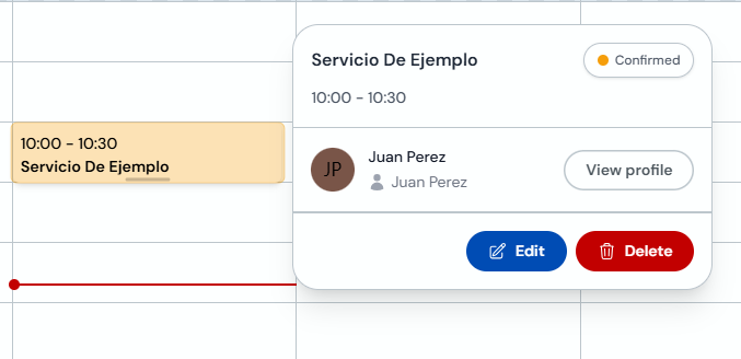 Appointment details on the calendar