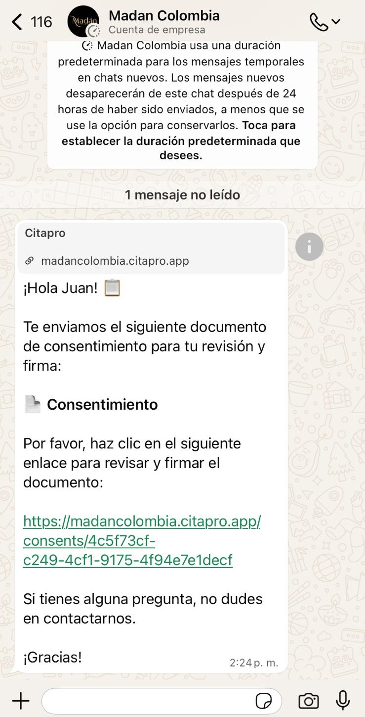 Correo con enlace para firmar el consentimiento